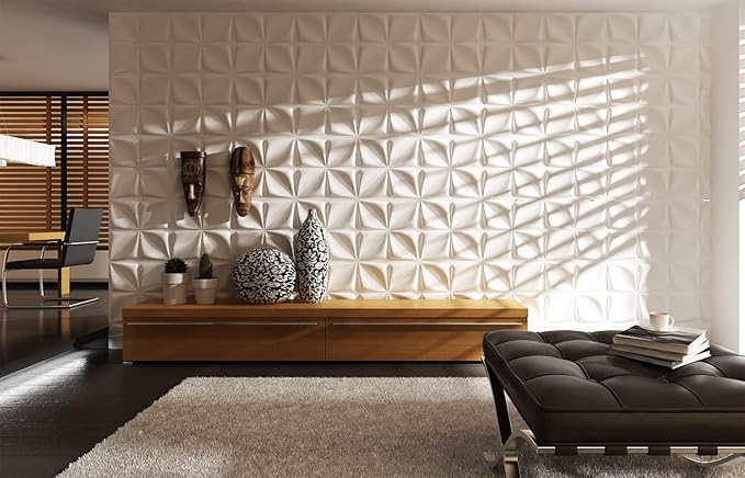 Art3d White 3D Wall Panel PVC Flower Design Cover 3 Sq Meter, for Interior Wall Decor in Living Room, Bedroom, Lobby, Office, Shopping Mall