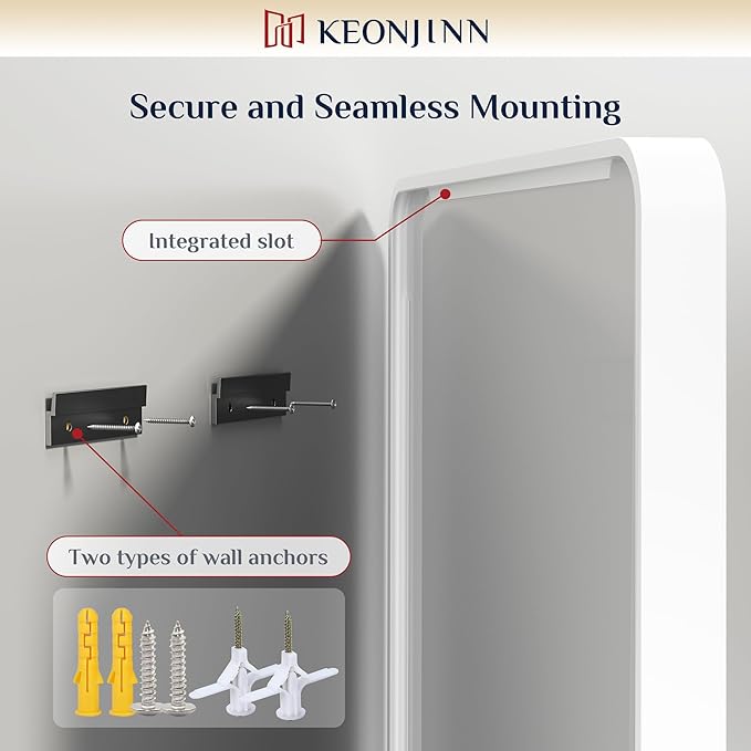 Keonjinn White Bathroom Mirror for Over Sink, 24 x 32 Inch Metal Framed Bathroom Vanity Mirrors for Wall, Rounded Corner Rectangle Farmhouse Mirror, Anti-Rust, HD Tempered Glass(Horizontal/Vertical)