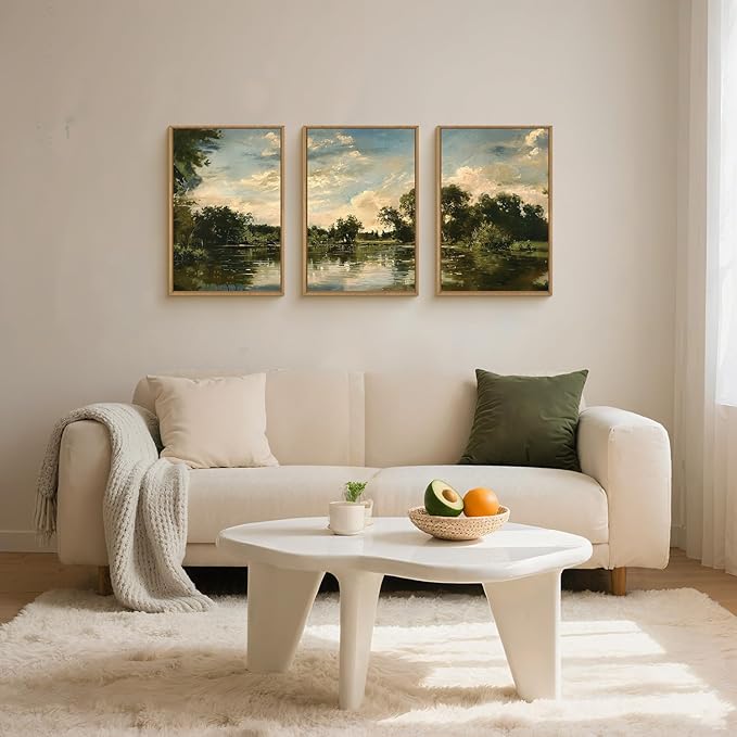 Aryroi Large Natural Forest and Lake Framed Canvas Wall Art,Modern Countryside Wall Decor,Vintage Neutral Landscape Artwork,Rustic Antique Scenery Art Print for Living Room,Bedroom,Office- 16"x24"x3