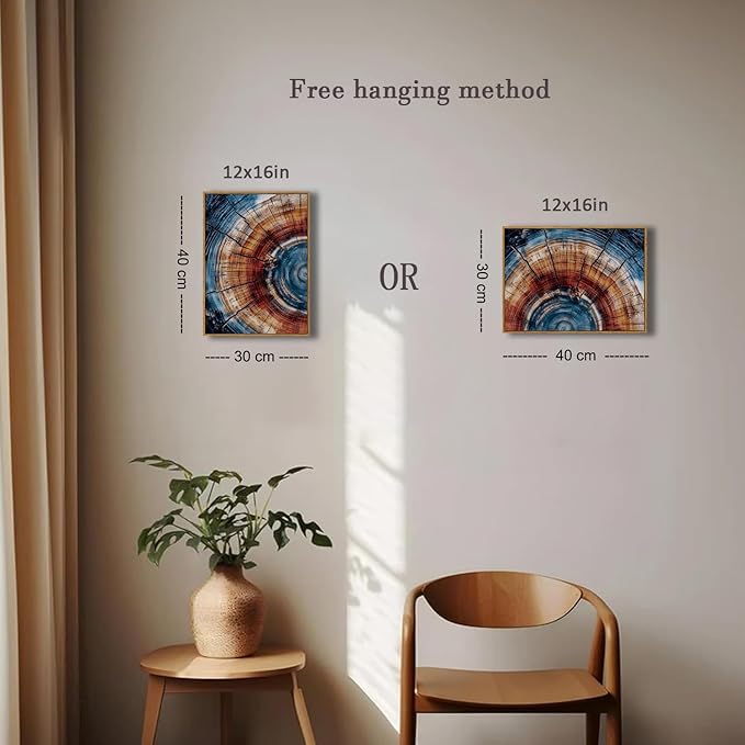 BingruiArt Framed Tree Ring Wall Art Wood Canvas Colorful Boho Wall Decor Rustic Artwork Abstract Painting Farmhouse Picture Nature Print for Living Room Bedroom Bathroom 12"x16" Natural Framed(01)