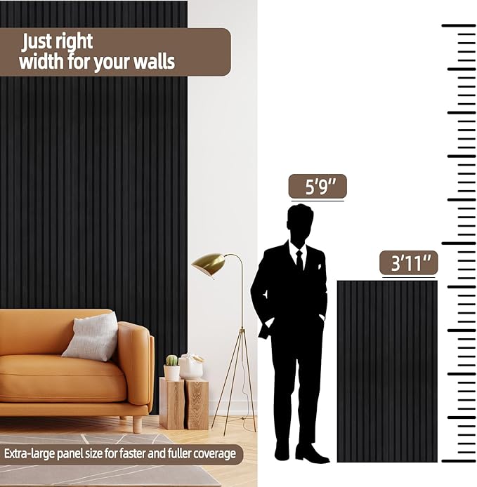 Acoustic Wall Panel - Ebony Wood Slat Soundproof Panel for Interior Wall Decor, 47.2" x 23.6", Modern Design