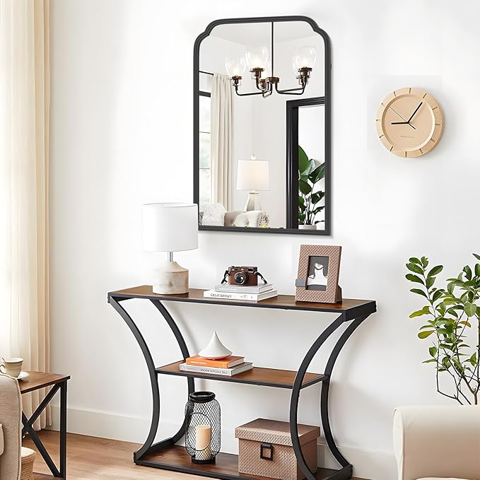 20X30 Inch Black Metal Framed Bathroom Mirror for Wall, Matte Black Bathroom Vanity Mirror, Rectangular Rounded Decor Mirror Anti-Rust, Tempered Glass (Black 20" x 30")