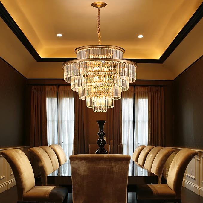 35" 24-Light Modern Crystal Chandelier Light Fixture Large 6-Tier Gold Luxury Chandeliers for Dining Room Round Hanging Pendant Lighting for Living Room Kitchen Entryway Bedroom Foyer Lobby