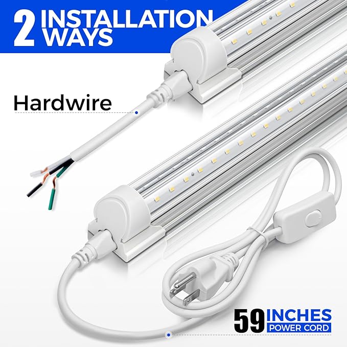 Barrina LED Shop Light 2FT, 20W 3000LM 6500K, T8 LED Light Fixture, Clear Cover, Ceiling and Utility Linkable Tube Lights for Room, Garage, Workbench, Warehouse, 2 Packs
