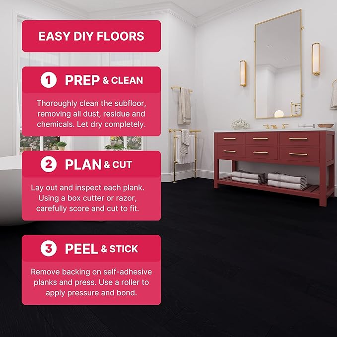 Luxury Vinyl Flooring Tiles by Lucida USA | Peel and Stick Floor Tile for DIY Installation | Sample Wood-Look Plank | Nero | Black | Basecore | 6 inch x 12 inch