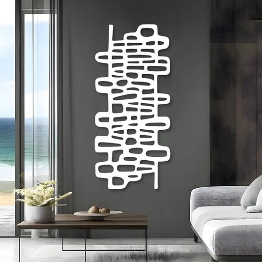 Abstract Geometric Metal Wall Art, Modern Circles Metal Decor, Minimalist Line Art, Long Narrow Sign, Luxury Modern Artwork for Living Room, Farmhouse, Office (White, 53"x24" | 135x62cm)