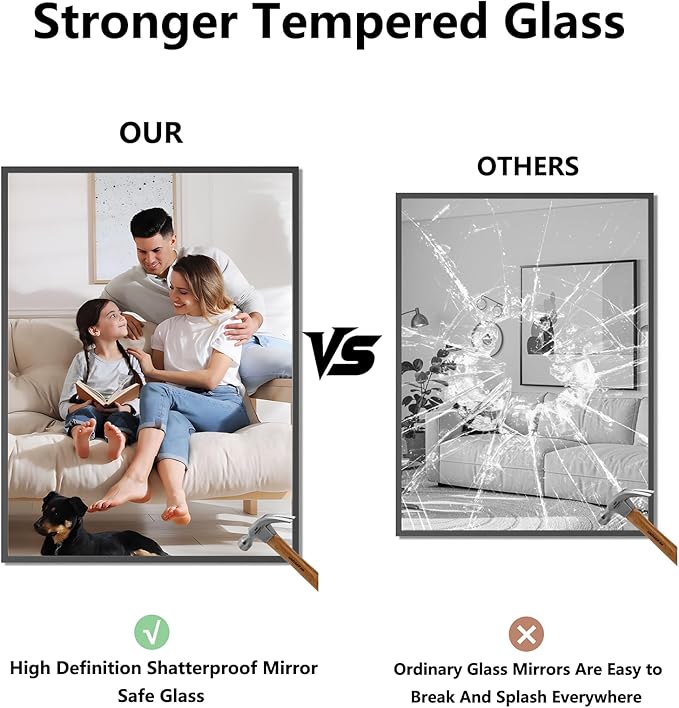 Koonmi Bathroom Mirror 30x40 Black Bathroom Wall-Mounted Mirrors, Modern Vanity Mirror for Bedroom, Living Room, Aluminum Alloy Frame Allow to Hang Horizontally or Vertically