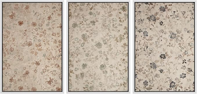 MUDECOR Framed Wall Art Print Set Vintage Floral Botanical in Neutral Tones Illustrations Realism Decorative for Living Room, Bedroom, Office - 24"x36"x3 White