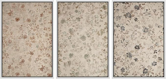 MUDECOR Framed Wall Art Print Set Vintage Floral Botanical in Neutral Tones Illustrations Realism Decorative for Living Room, Bedroom, Office - 24"x36"x3 White