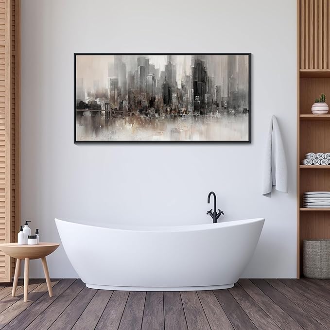 Cityscape Wall Art New York City Skyline Buildings Picture Modern Abstract Grey NYC Skyline Birds Painting Framed Artwork for Bedroom Living Room Bathroom Home Office Decor 20×40IN
