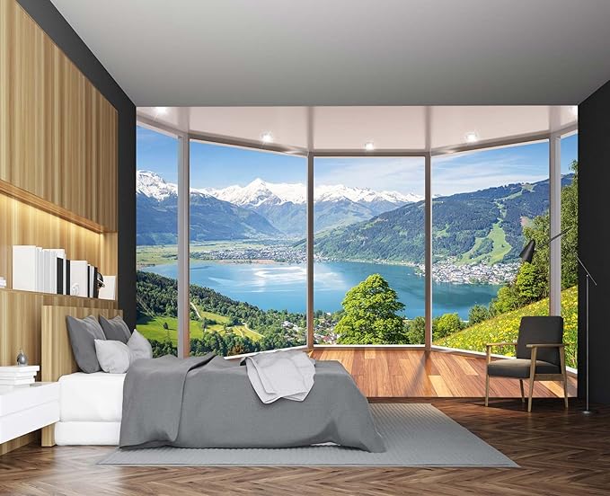 Clouar-3d Window View Bedroom Living Room Mural Wallpaper 158" x 110"(Not Self-Adhesive)
