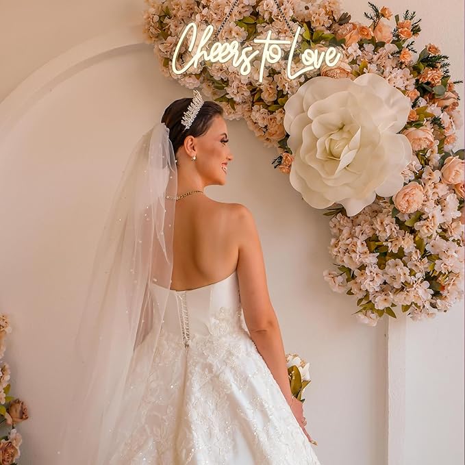 Lucunstar Cheers to Love Neon Sign Wedding Neon Sign Led Lights for Room Warm White Wall Decor Light Sign for Wedding USB Powered Sign Decor 16.5"X5.9"