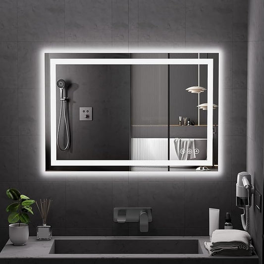 Koonmi 38"x26" LED Mirror for Bathroom, 90CRI Anti-Fog Vanity Mirror with Front and Backlight, Shatter-Proof Wall Mirror with Light, Easy Install Lighted Mirror for Modern Bathroom (IP65)