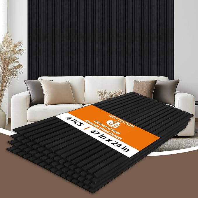 Acoustic Wall Panel - Ebony Wood Slat Soundproof Panel for Interior Wall Decor, 47.2" x 23.6", Modern Design