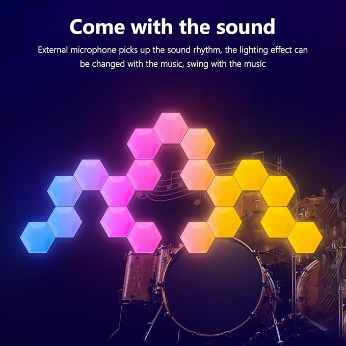 Led Wall Panel Gaming Lighit 10 PCS, Hexagon Led Light RGB with IC, Home Decor Smart Hexa Light with Music, Work with Alexa and Google Assistant for Gaming Room, Bedroom, Christmas Deco