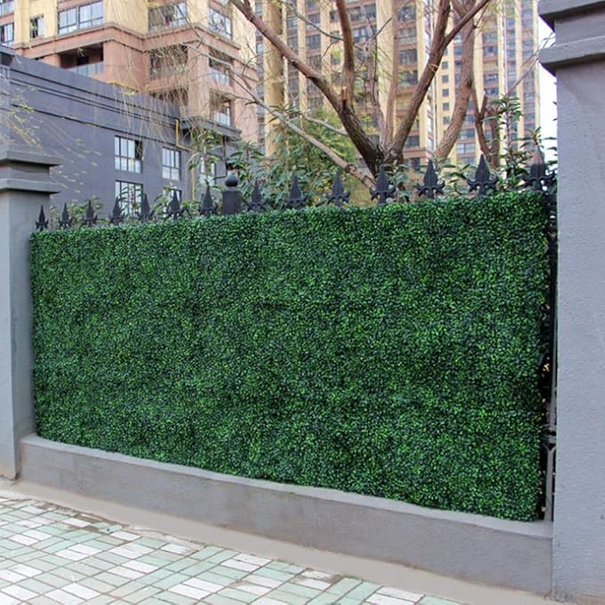 48 PCS Grass Wall Panels, 10"x 10" Artificial Boxwood Hedge Greenery Backdrop Covers, Privacy Hedge Screen for Indoor Outdoor Garden Backyard Fence