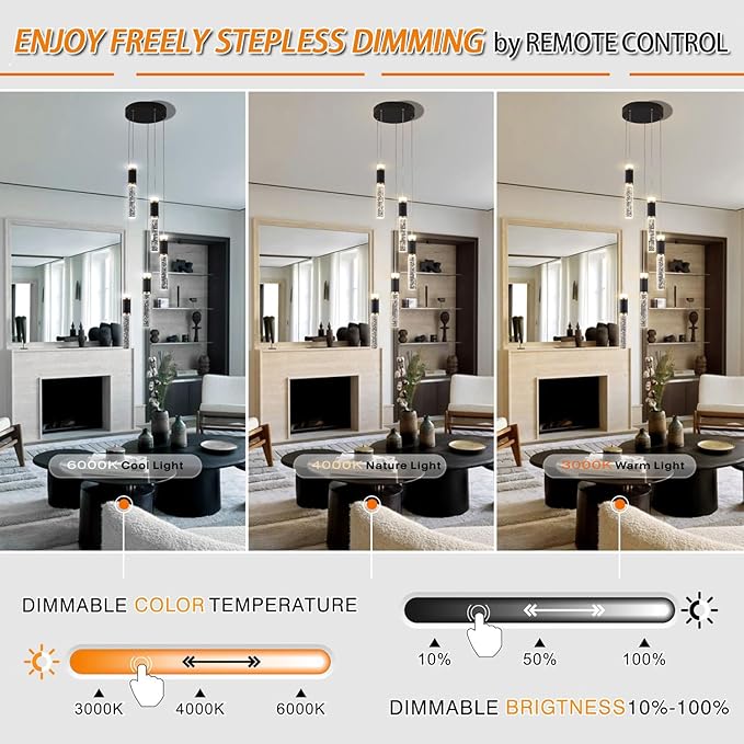 5-Light Modern LED Chandelier,Dimmable Hanging LED Pendant Light for Kitchen Dining Room Bedroom Kitchen Island Cafe