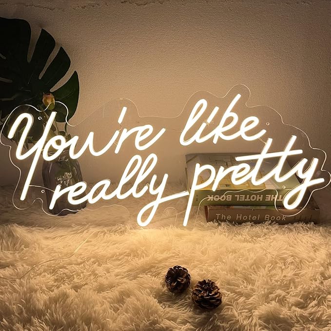 Neon Signs You are Like Really Pretty-Transparent Acrylic with Dimmers Light Signs Indoor Bedroom Decor Wall Led Neon Sign Backdrop Flex 25.5×11.8 IN Bar Christmas Party Wedding Living Room Warm White