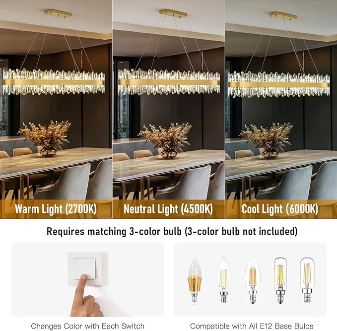 Modern Chandelier, 20-Lights 2 Tiers Gold Rectangular Chandeliers for Dining Room, 52'' Luxury K9 Raindrop Crystal Chandeliers, Adjustable Kitchen Island Chandelier for Living Room, Foyer Entryway