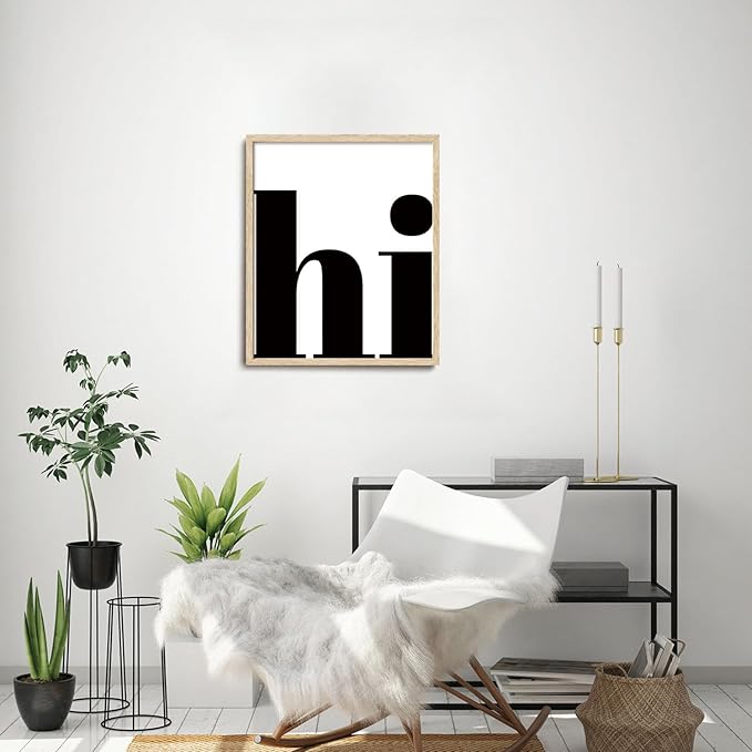 KISSFOX Retro HI OAK Wood Framed Wall Art Farmhouse Typography Canvas Art Prints Modern Minimalist Quote Pictures Wall Decor Rustic Southwestern Artwork For Gallery Bistro Entryway Living Room