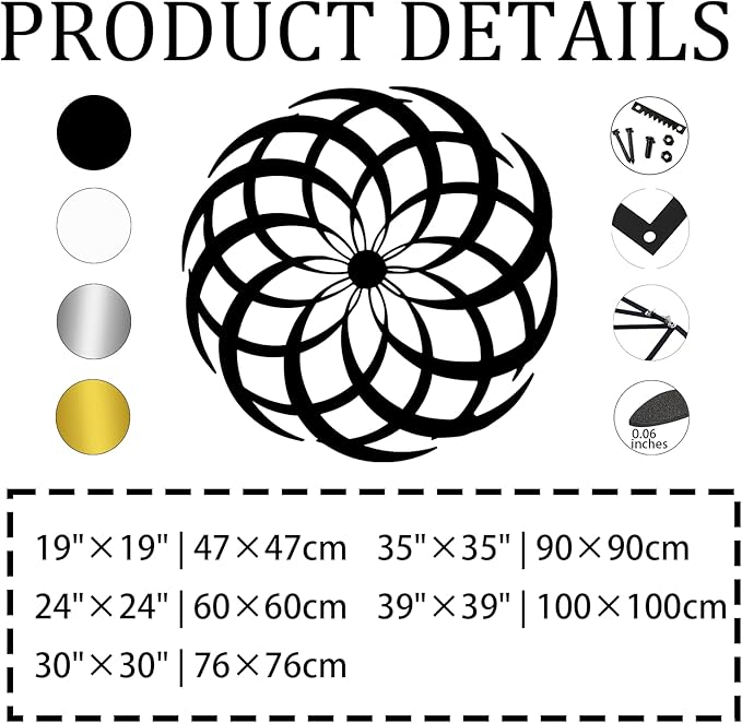 Aportif Metal Abstract Wall Art, Rustic Farmhouse Wall Decor, Boho Decorations, Vintage Artwork, Abstract Decorations, Metal Minimalist Wall Art, Bedroom Decor (Black, 24"×24" | 60×60cm)