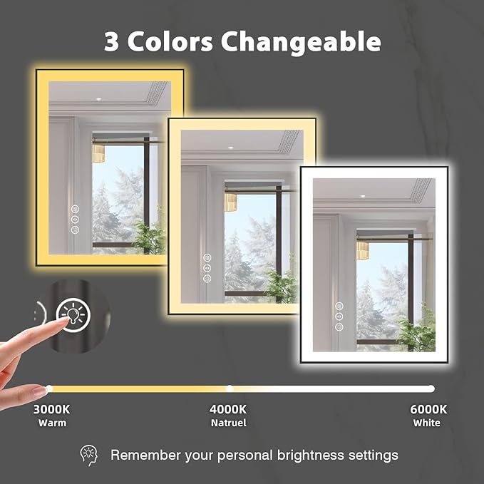 28x36 Lighted Bathroom Mirror, Wall-Mounted, Black Rim Mirror, Vanity(Front and Backlit), Stepless Dimmable CRI90+, Anti-Corrosion, Anti-Rust, Touch Sense, Memory(Horizontal/Vertical)