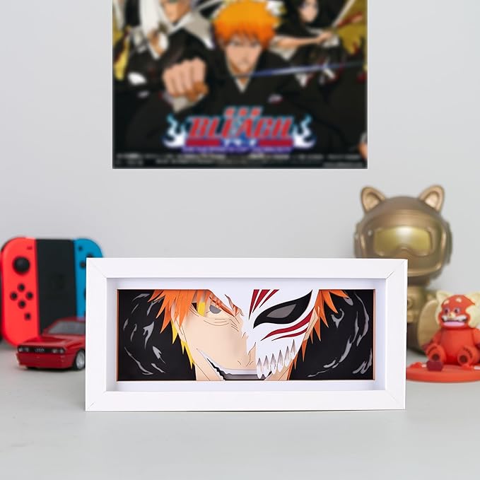 Anime LED Light Box, Manga Shadow Box Frame, Paper Cut, Table Lamp for Anime Enthusiasts, RGB Multi Color, Night Light for Room Decor, Unique Anime Desk Decor (Ichigo)