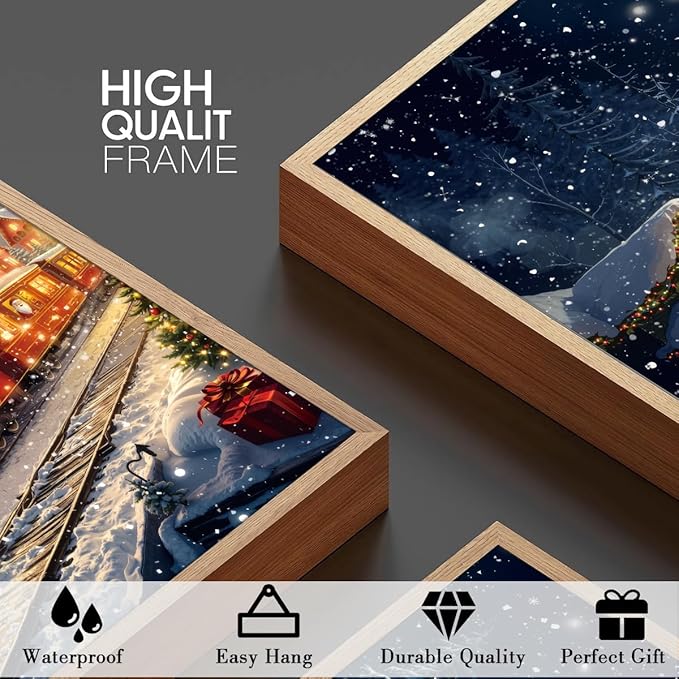 BINCUE Christmas Wall Art Winter Christmas Prints Framed Wall Painting Decor for Living Room Bedroom Dining Room 16x24 Inch Set of 3