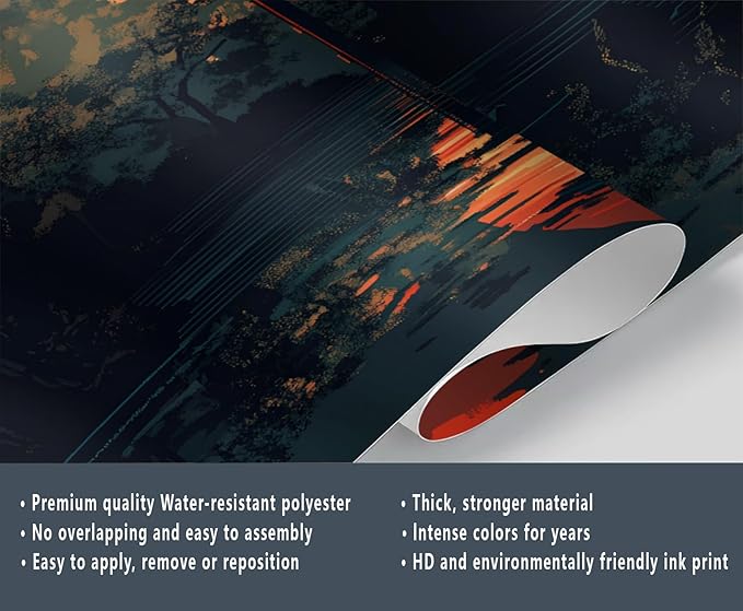 Japanese Style Mural Wallpaper, Japanese Torii Gate Murals, Red Sun Forest Murals Wallpaper for Living Room Bedroom Tv Background Wall Home Decor Mural (Not Peel Stick)