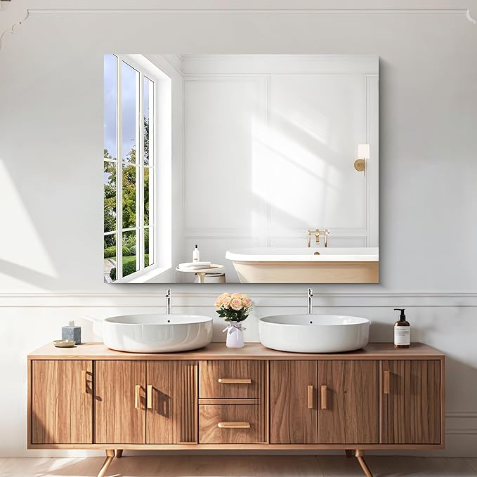 KOCUUY Large Frameless Mirror, 40x48 Inch Square Bathroom Vanity Mirror for Over Sink, Upgraded Shatterproof Unframed Design for Bedroom, Living Room, Entryway