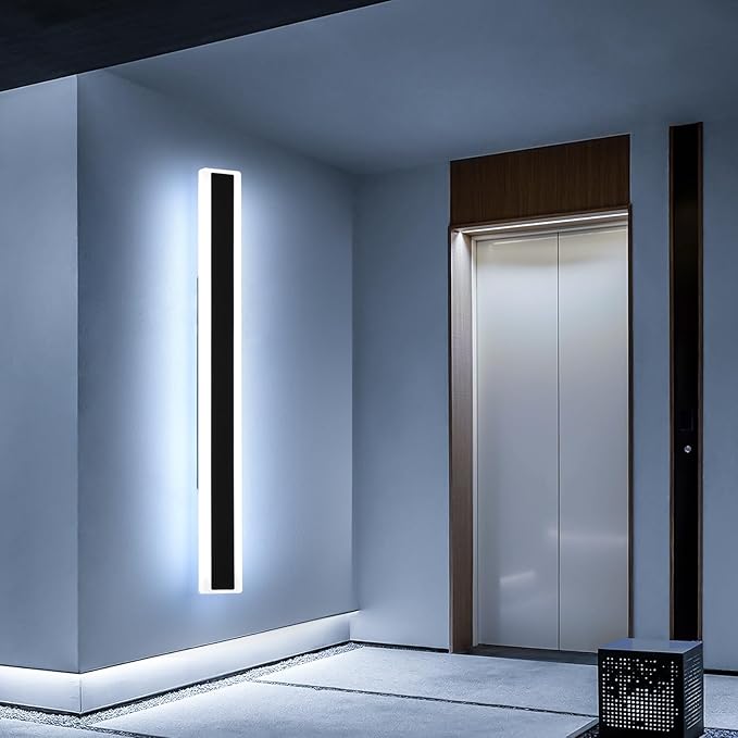 Mikeru 70.8inch Long Led Wall Light, 6000k Cool White Modern Outdoor Wall Light Ip65 Waterproof Black Acrylic Porch Exterior Lighting Fixtures, Exterior Wall Mount Lights for Garage Front Door