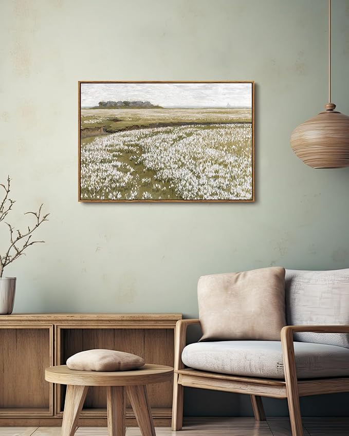 KISSFOX Vintage Landscape Canvas Wall Art Nature Wildflower Field Scenery Prints Country Painting Picture Decor Artwork Rustic Farmhouse Gallery Office Living Room Bedroom Bathroom
