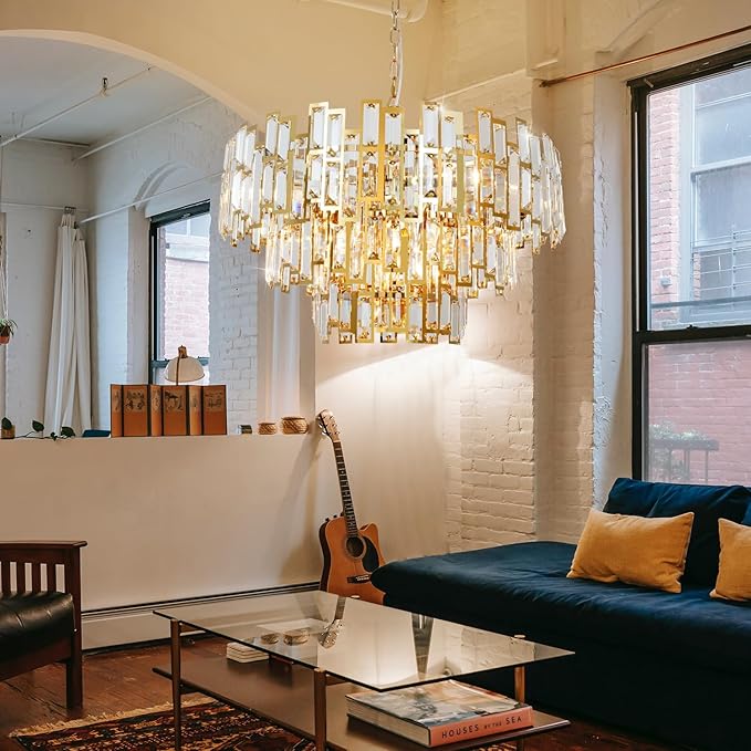 Modern Crystal Chandelier Gold Round Chandelier for Dining Room 10 Light Ceiling Pendant Light Fixture Luxury Gold Hanging Lighting for Bedroom Living Room