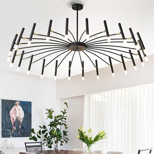 Modern Chandelier 24-Light with G9 Bulbs Included, 53 Inch Adjustable Height Ceiling Fixture - Customizable Drop for Dining Room, Entryway, Bedroom - Black Wrought Iron Matte Finish