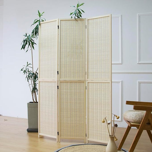 3 Panel Room Divider and Folding Screen Divider,Two in One Detachable and Foldable Panel Divider for Room Separation,Beige,67" H x 46" W
