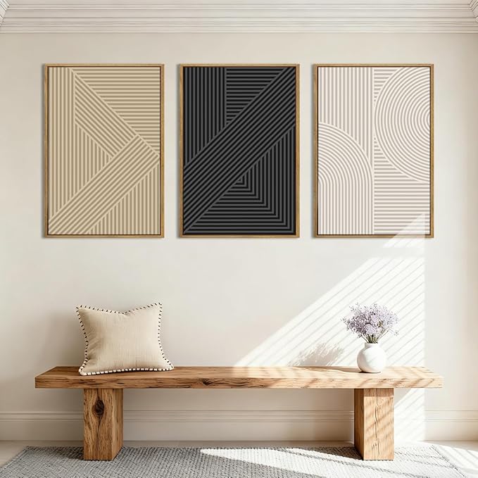 BINCUE Neutral Abstract Wall Art Decor Mid Century Modern Wall Paintings Boho Artwork for Living Room Bedroom Bathroom 16x24 Inch Set of 3