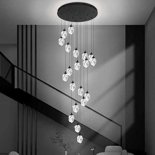 Large High Ceilings Chandeliers Modern Long Crystal Spiral Chandeliers,K9 Crystal Drop Chandelier for Staircase Foyer Entryway 20 Lights Black D28XH135inch