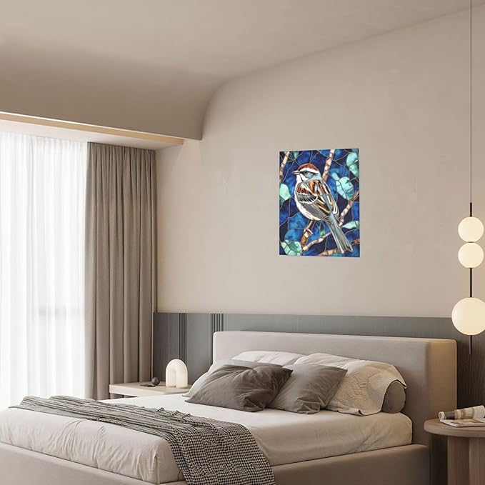 Bird Wall Art For Woman Cute Sparrow Nursery Canvas Wall Decor Vintage Aesthetic Pictures Paintings Prints Artwork Framed Decorations For Bathroom Bedroom Living Room Office Gifts 12" x 16"