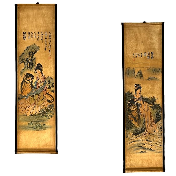 CIFIBIFUN Wall Japanese Geisha Tiger Art Prints Posters Painting Japan Traditional Vintage Style,4 Panels Home Walls Decor (Super Old Aging Paper, A Japan Painting)