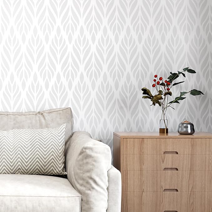 Modern Grey White Geometric Peel and Stick Wallpaper Self Adhesive Grey Floral Geometric Contact Paper Removable Boho Floral Contact Paper for Bedroom Bathroom Cabinets Wall Decor 17.5"x315"