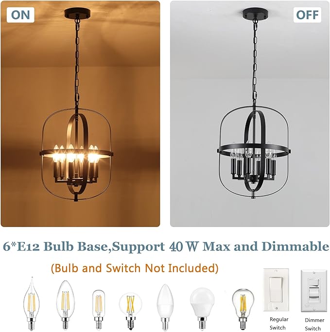 Black Chandelier-6 Light,Modern Farmhouse Chandeliers for Dining Room Light Fixture Entryway Industrial Rustic Geometric Hanging Foyer Lighting Fixtures Kitchen Chandelier for Bedroom Hallway
