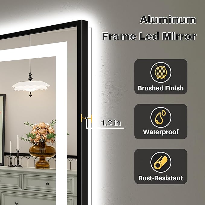 72x36 Inch LED Bathroom Mirror with Black Frame, Backlit & Front Lit, Anti-Fog Lighted Bathroom Vanity Mirror for Wall, Memory Function, Dimmable, HD Tempered Glass, Shatter-Proof