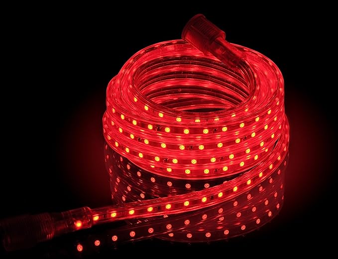 CBConcept UL Listed, 20 Feet,Super Bright 5400 Lumen, Red, Dimmable, 110-120V AC Flexible Flat LED Strip Rope Light, Commercial Grade, Indoor Outdoor use, Ready to plug n shine