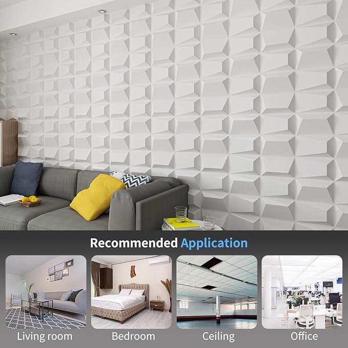 Art3d Decorative 3D Wall Panel, 32 Sq.FT PVC Interior Wall Decor for Living Room, Bedroom, Lobby, Office, Shopping Mall, White