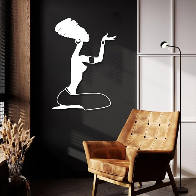 Metal African Woman Wall Art, Black Woman Wall Art, African American Figurines Decor, African Art Sculptures, Tribal Wall Art, Modern Abstract Wall Art, Wall Hangings for Living Room (White, 41"x29"|105x73cm)