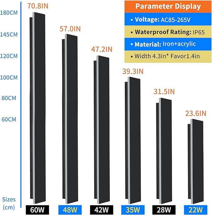 Mikeru 2 Pack Upgraded 47.2" Long LED Wall Sconce, 4.3" Wide IP65 Waterproof Outdoor Wall Lights, 3000K Warm White Exterior Lighting Fixtures for Front Porch, Garage, Basement & Patio