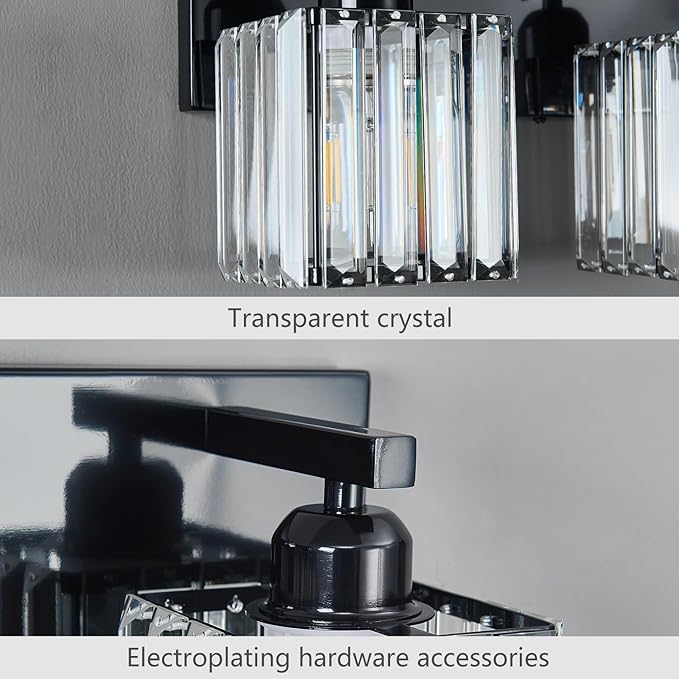 Modern Bathroom Vanity Light 3-Lights Plating Black Crystal Bathroom Wall Light Vanity Light Fixtures