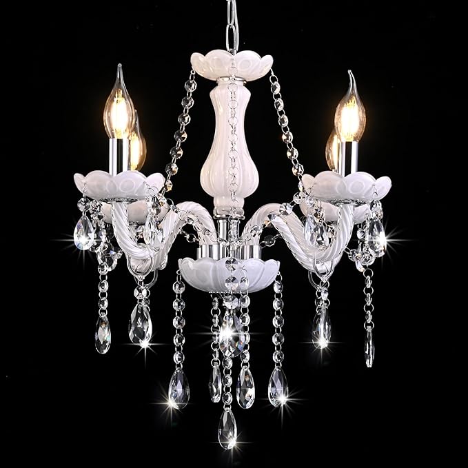 MALOSA 4 Light White Crystal Chandelier,Small Chandelier,Morden Mini Chandelier for Bedroom,Dining Room,Wedding Decoration,Girls Room.