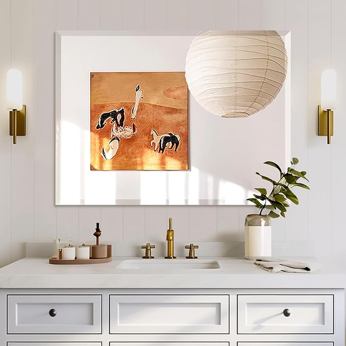 Mirrorons Beveled Mirror, Bathroom Mirrors for Wall 40" x 32", Frameless Rectangle Bathroom Mirror with Beveled Edge, Hangs Horizontally or Vertically, Upgraded Packing