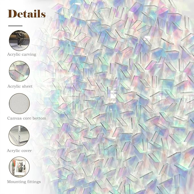 BrightA Rainbow Acrylic Mosaic Wall Art - Multicolor Circular Design with Layered Translucent Panels, Modern Geometric Decor for Living Room and Bedroom in Natural Wood Frame 31.5"x31.5"